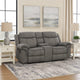 Fabric Upholstered Metal Reclining Loveseat with Center Console, Gray