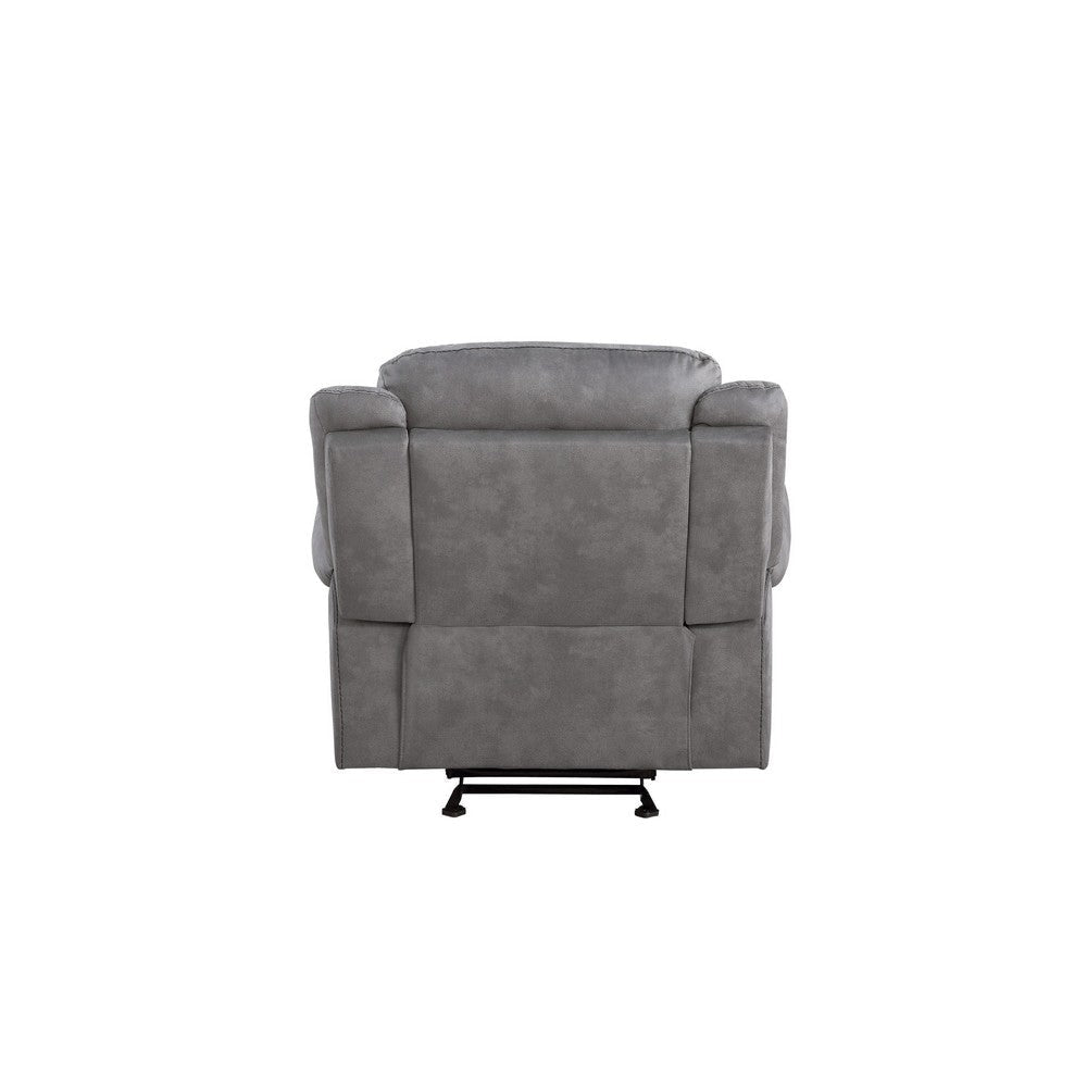 Upholstered Glider Recliner with Pillow Top Armrest, Gray By Casagear Home