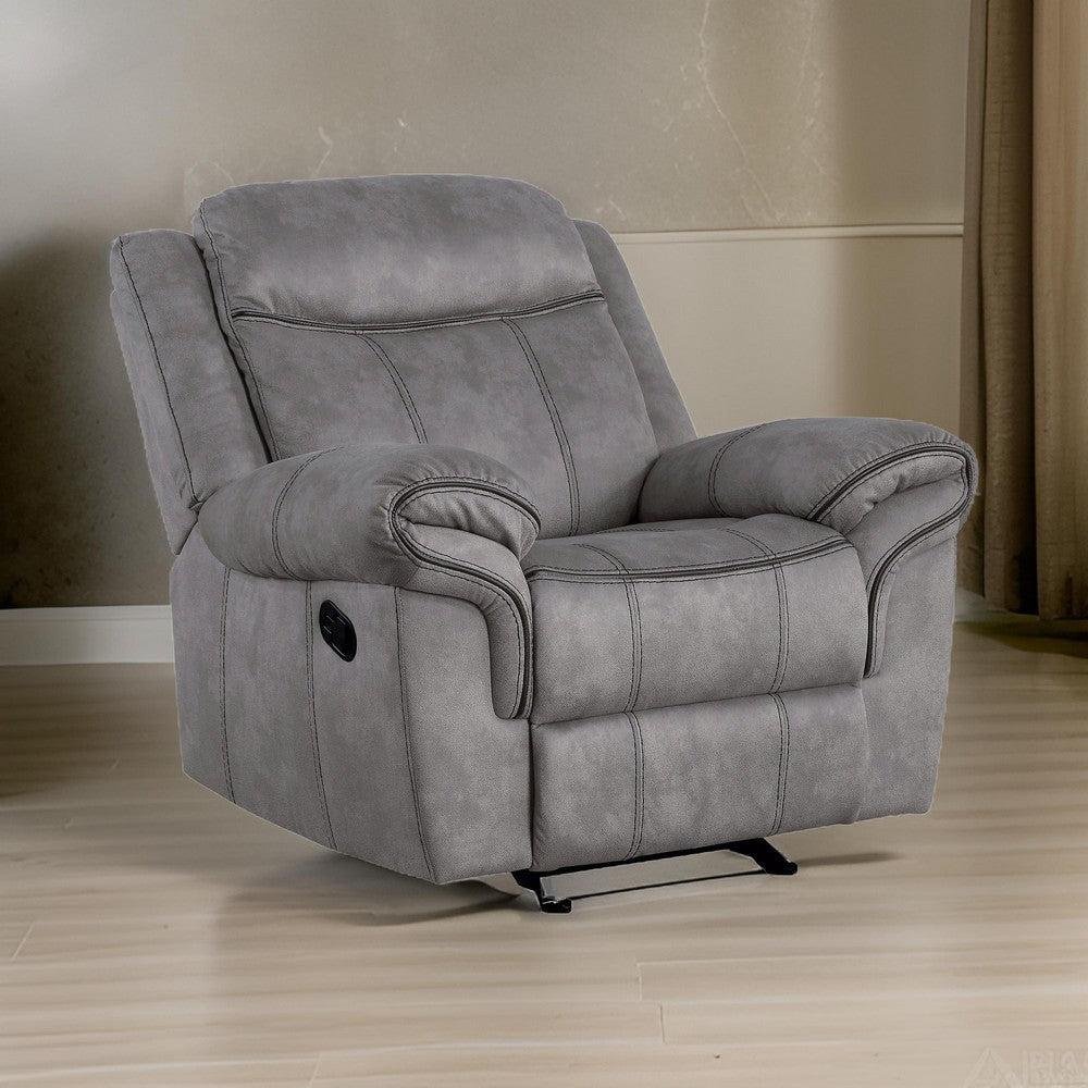 Upholstered Glider Recliner with Pillow Top Armrest, Gray By Casagear Home