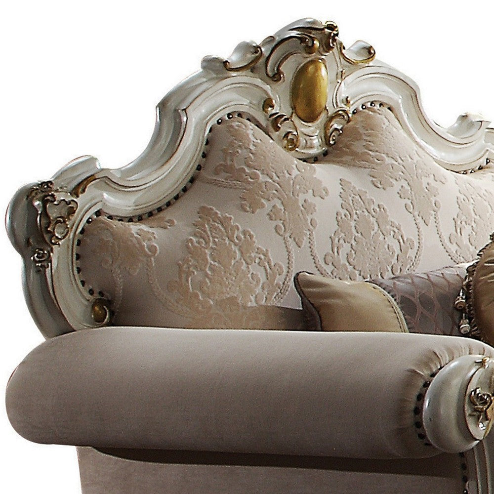 Wood and Fabric Traditional Style Sofa Chair with Toss Pillows White and Cream BM218594