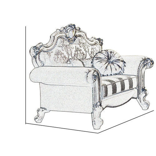 Wood and Fabric Traditional Style Sofa Chair with Toss Pillows, White and Cream