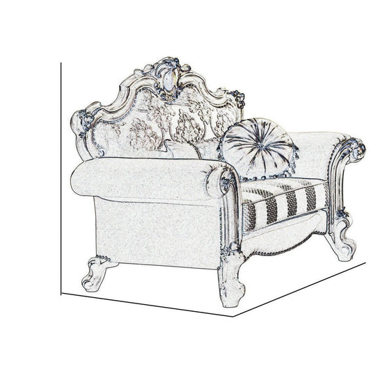 Wood and Fabric Traditional Style Sofa Chair with Toss Pillows, White and Cream