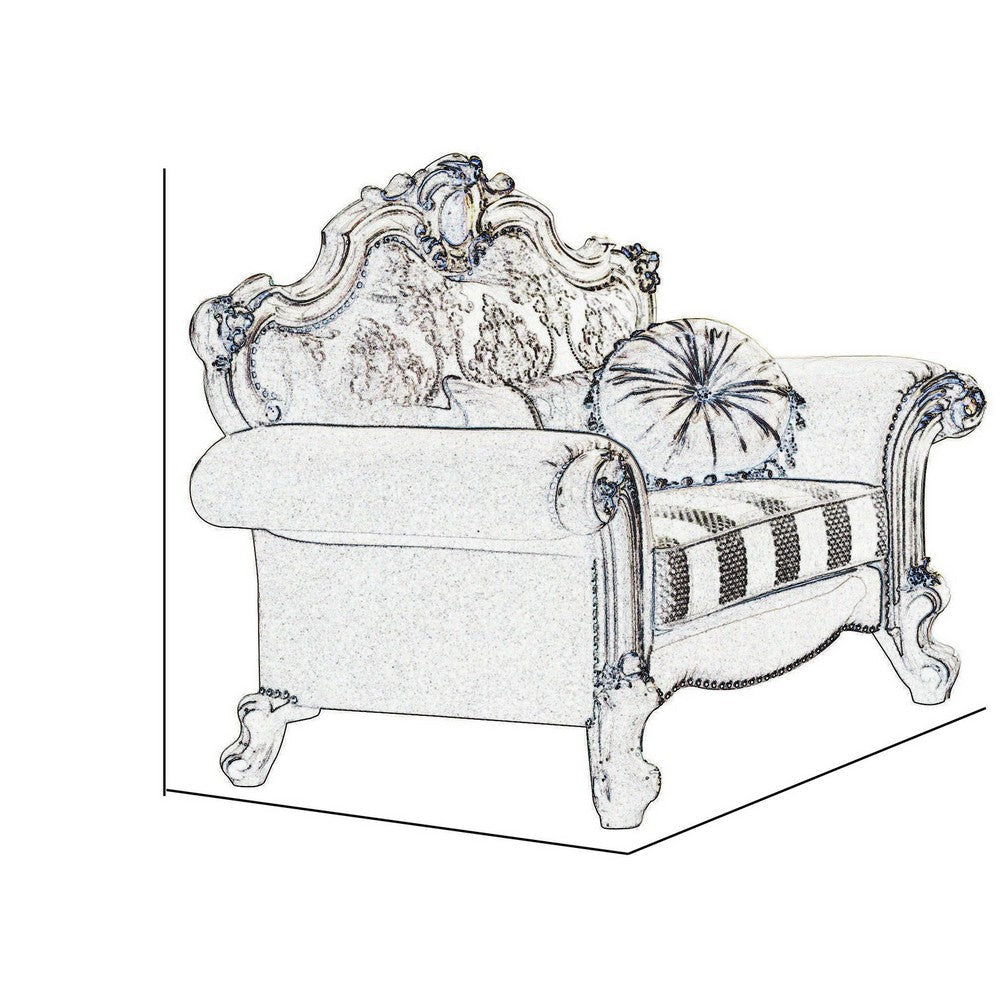 Wood and Fabric Traditional Style Sofa Chair with Toss Pillows, White and Cream