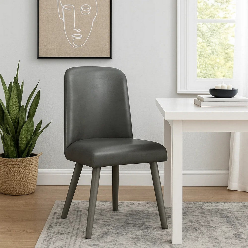 Faux Leather Dining Chair | Splayed Wood Legs | Set of 2 | Gray