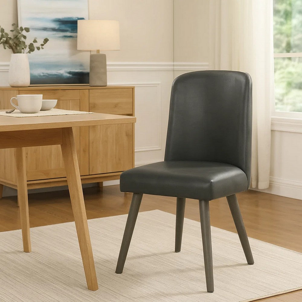 Faux Leather Dining Chair | Splayed Wood Legs | Set of 2 | Gray