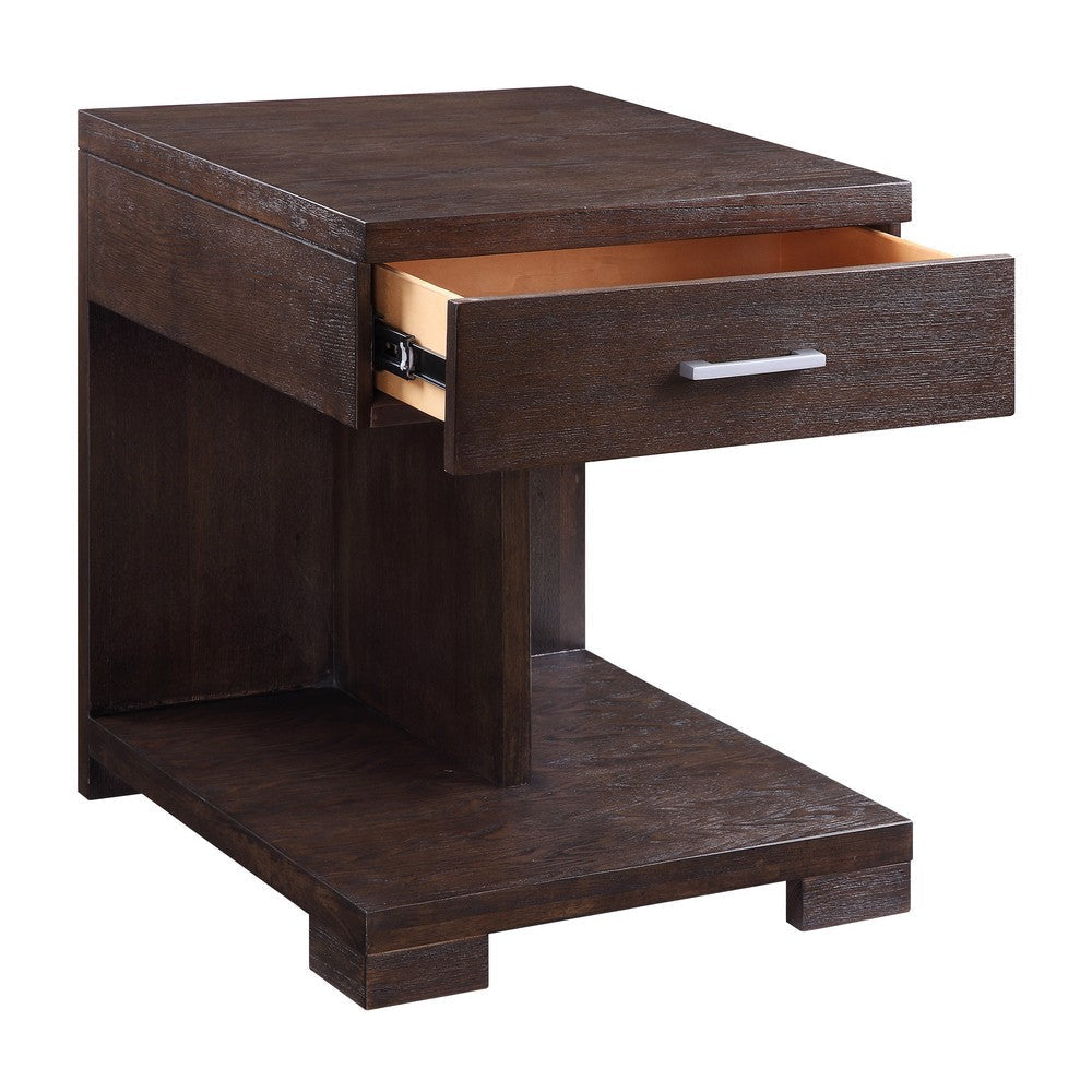 Wooden End Table with 1 Drawer Brown BM218616