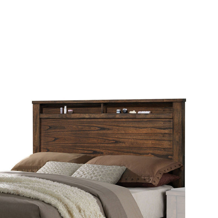 King Bed | Wood Frame | Open Shelves & Drawers | Brown BM218625