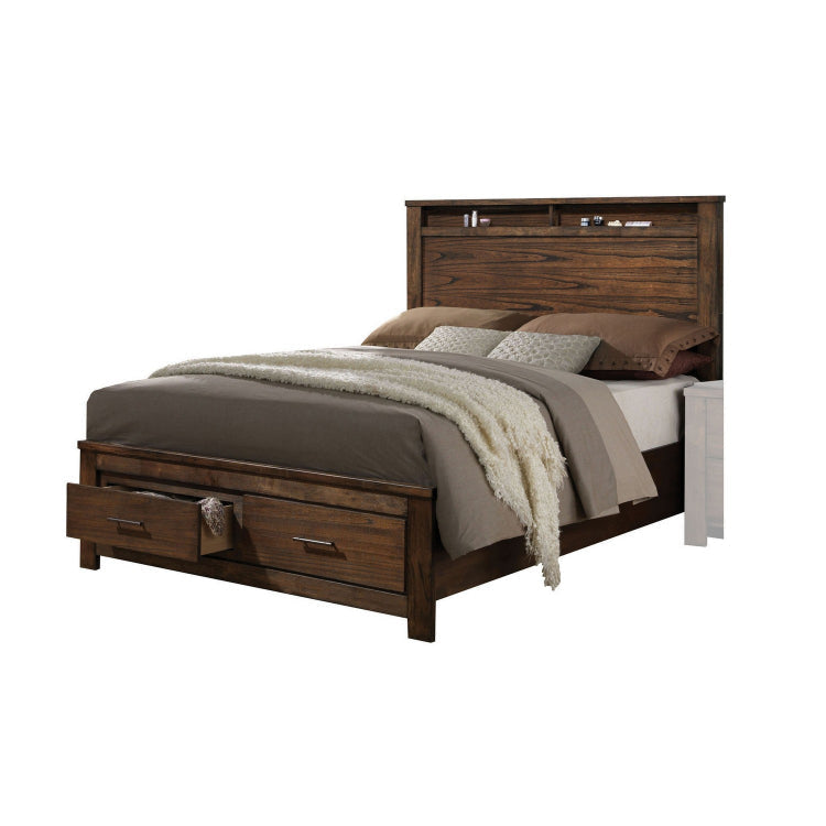 King Bed | Wood Frame | Open Shelves & Drawers | Brown