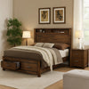 King Bed | Wood Frame | Open Shelves & Drawers | Brown