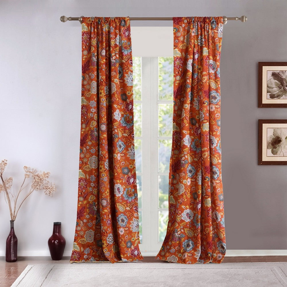 4 Piece Window Panel Set | Polyester | Floral Print | Multicolor