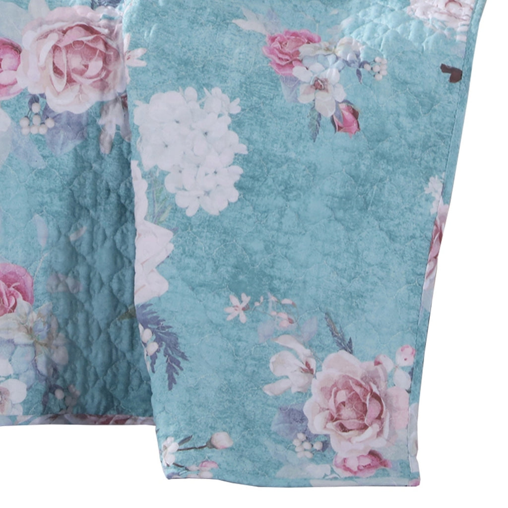 60 x 50 Inches Polyester Throw Blanket with Floral Print Blue and White By Casagear Home BM218731