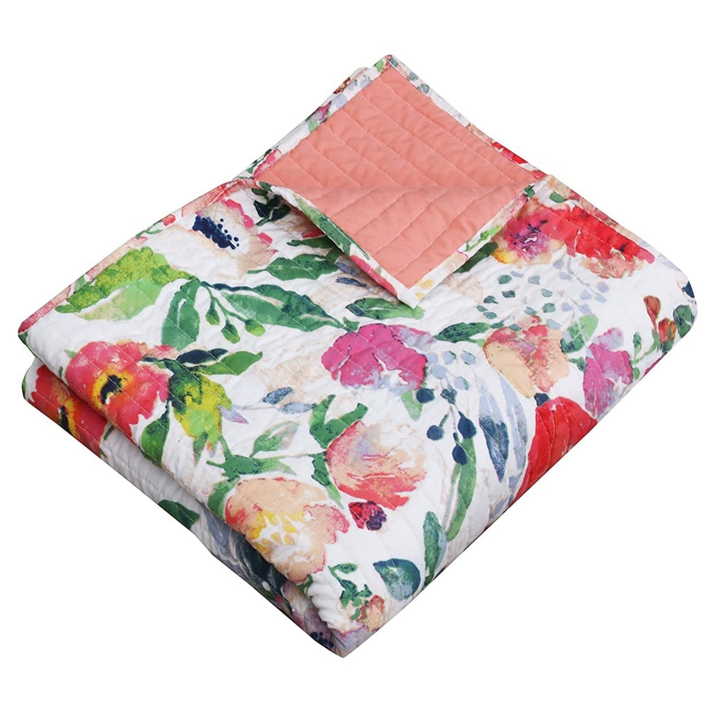 60 x 50 Inches Microfiber Quilted Throw with Floral Print Multicolor By Casagear Home BM218739