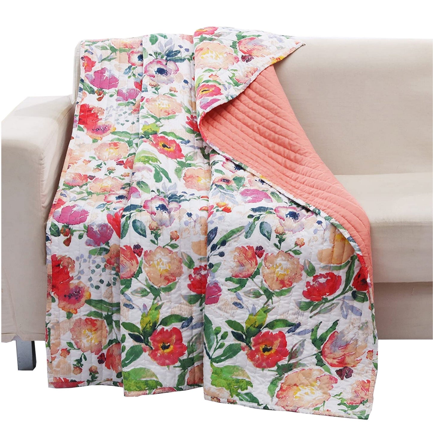 60 x 50 Inches Microfiber Quilted Throw with Floral Print Multicolor By Casagear Home BM218739
