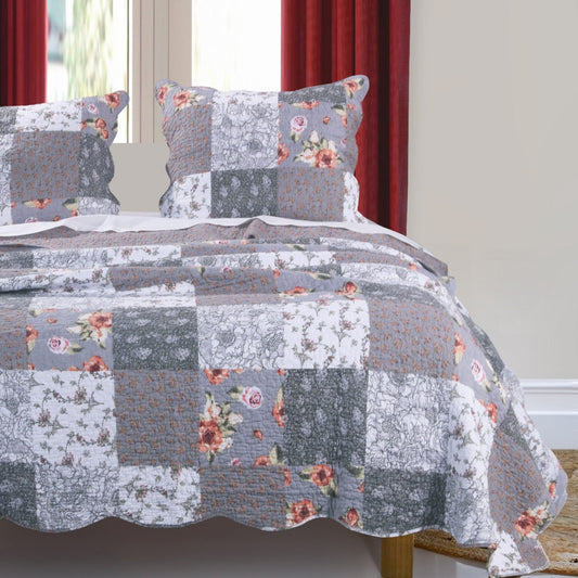 Microfiber Quilt and 1 Pillow Sham Set with Floral Prints, Multicolor By Casagear Home