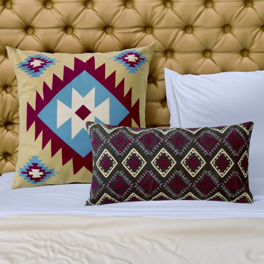 Decorative Pillow with Geometric Native Print, Pair of 2, Multicolor By Casagear Home