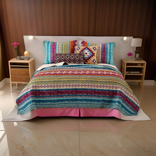 Full Quilt Set | Tribal Print | Decorative Pillows | Multicolor