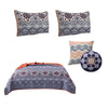 Damask Print Queen Quilt Set with Embroidered Pillows, Blue and Orange By Casagear Home