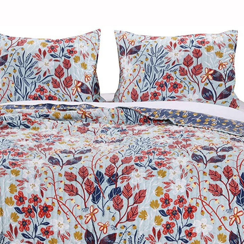 Twin Size 2 Piece Polyester Quilt Set with Floral Prints Multicolor By Casagear Home BM218895