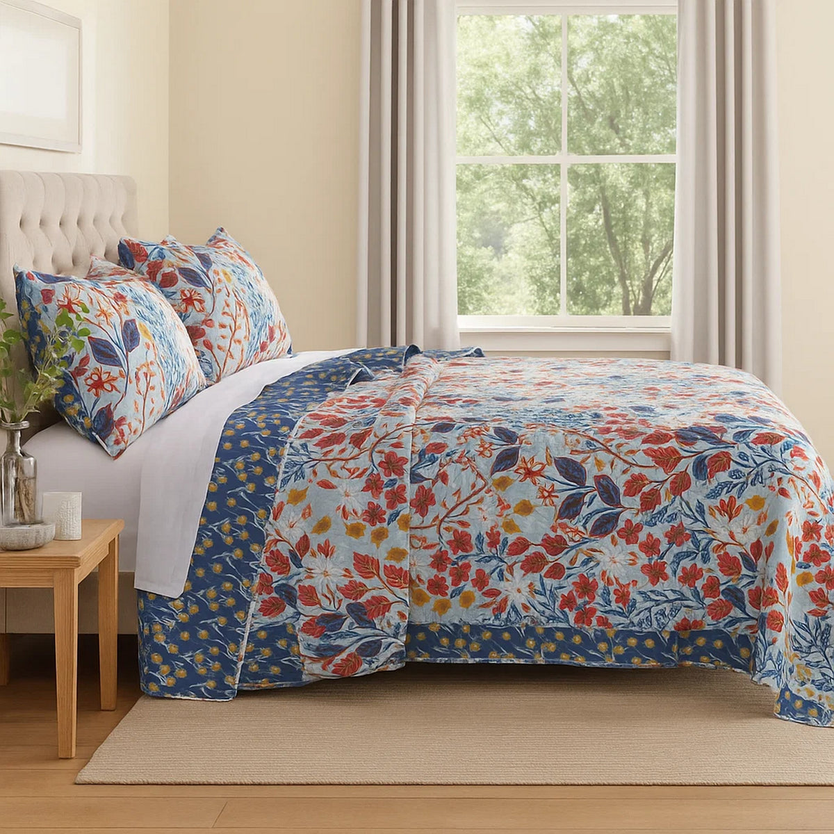 Full Quilt Set | 3 Piece | Polyester | Floral Prints | Multicolor