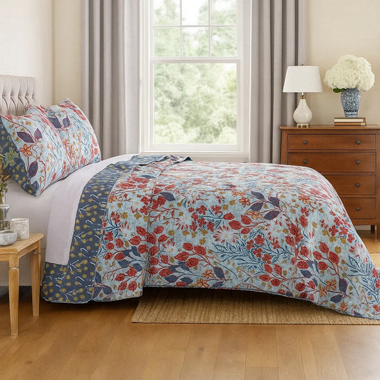 Full Quilt Set | 3 Piece | Polyester | Floral Prints | Multicolor