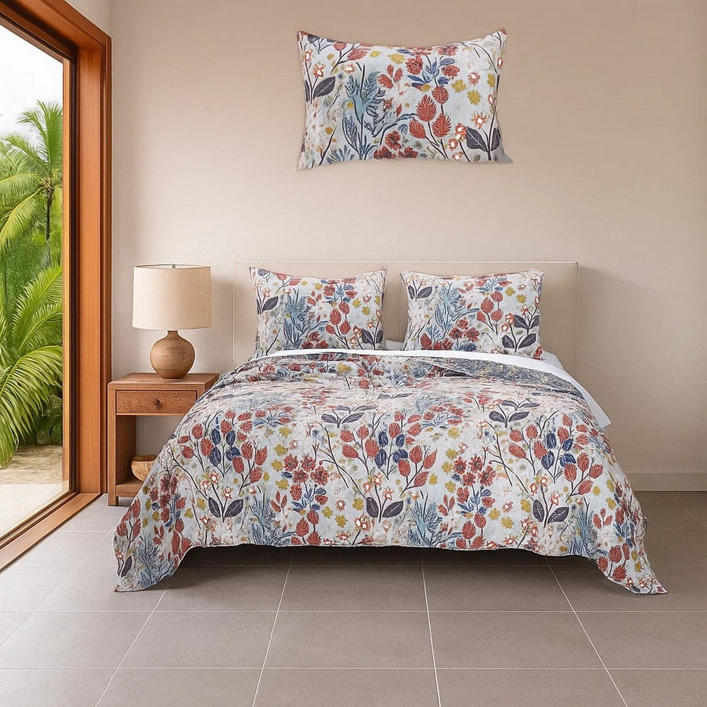 King Quilt Set | 3 Piece | Polyester | Floral Prints | Multicolor
