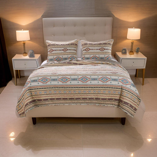 Full Quilt Set | 3 Piece | Polyester | Kilim Pattern | Multicolor