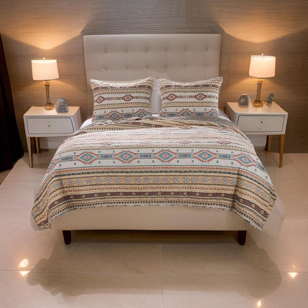 Full Quilt Set | 3 Piece | Polyester | Kilim Pattern | Multicolor