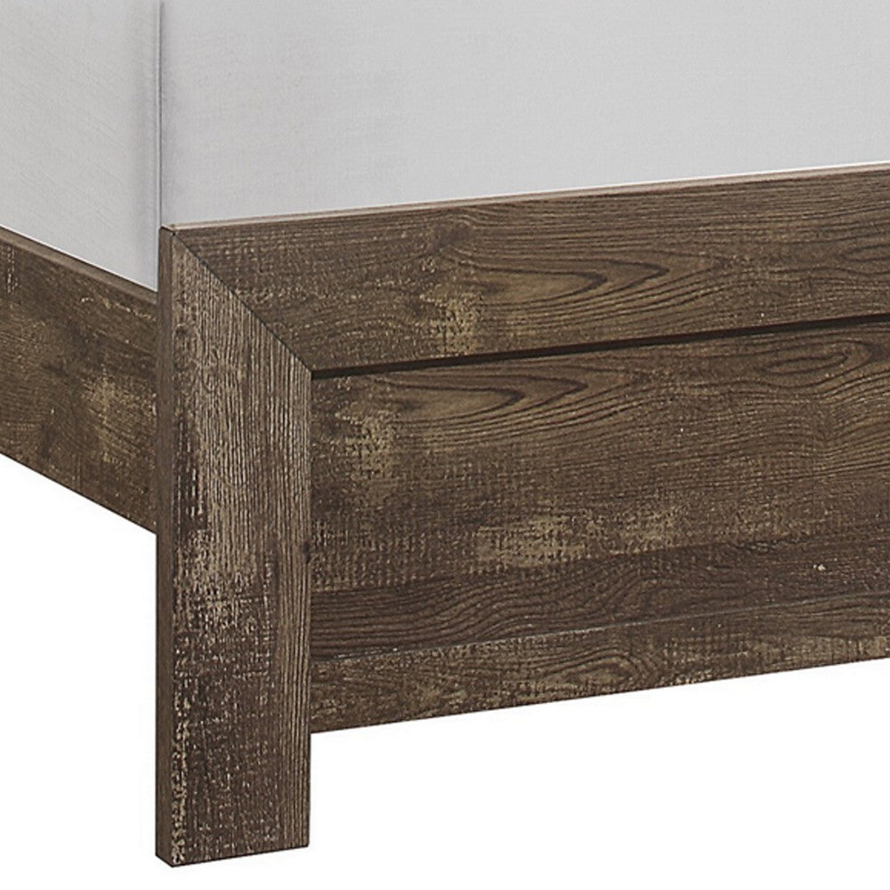 Rustic Panel Design Wooden Queen Size Bed with Block Legs Support, Brown