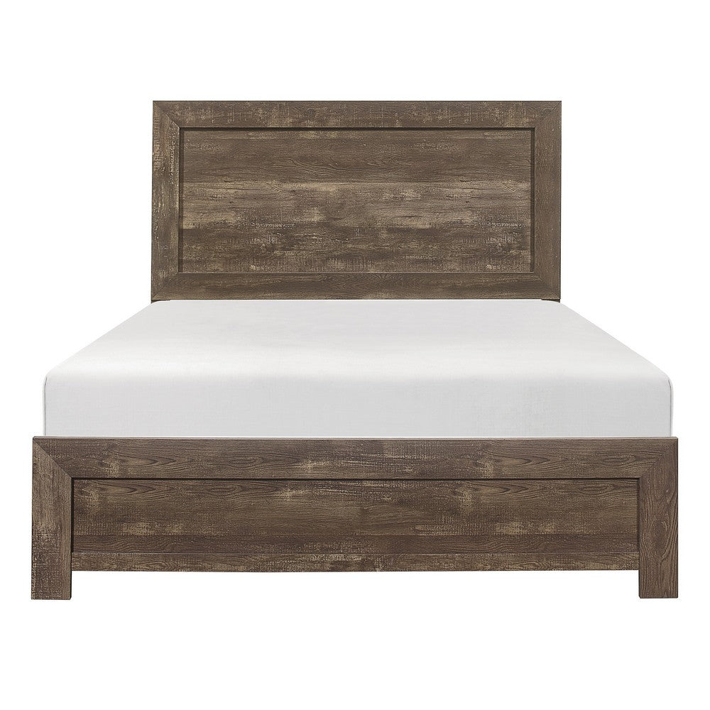 Rustic Panel Design Wooden Queen Size Bed, Brown By Casagear Home