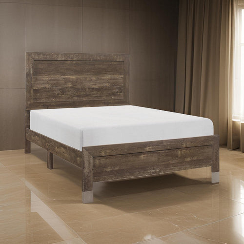 Rustic Queen Bed | Panel Design | Wood | Block Legs | Brown