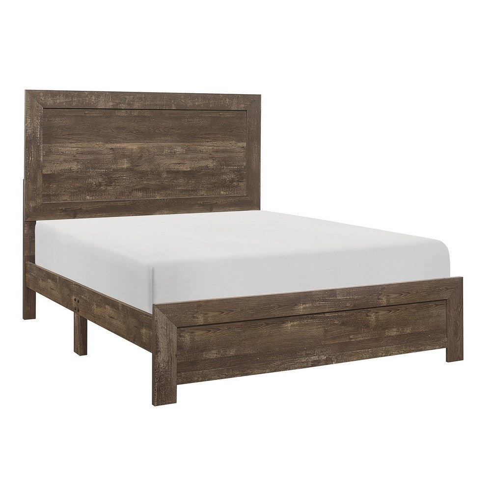 Rustic Panel Design Wooden Queen Size Bed Brown By Casagear Home BM219066
