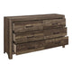 6 Drawer Rustic Wooden Double Dresser with Block Legs Support Brown BM219068