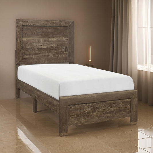 Rustic Panel Design Wooden Twin Size Bed, Brown By Casagear Home
