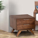Wood Nightstand | 2 Drawer | Metal Bar Handles | Angled Legs | Brown