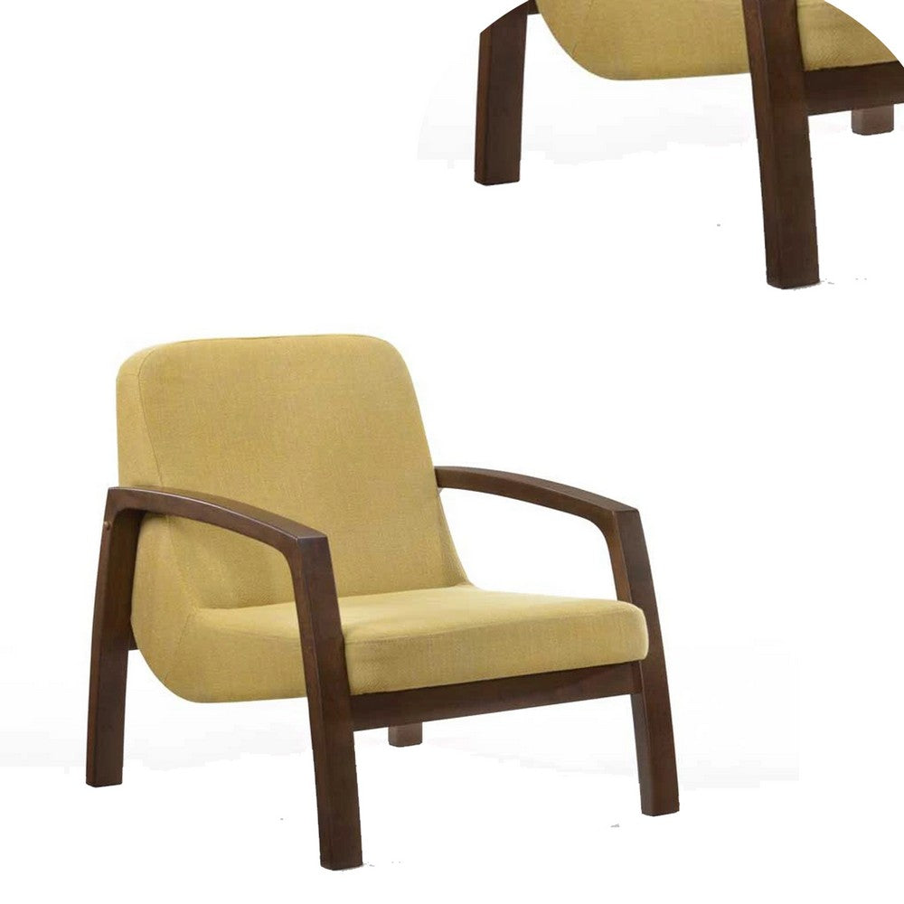 Wooden Lounge Chair with Block Legs and Padded Seat, Yellow By Casagear Home