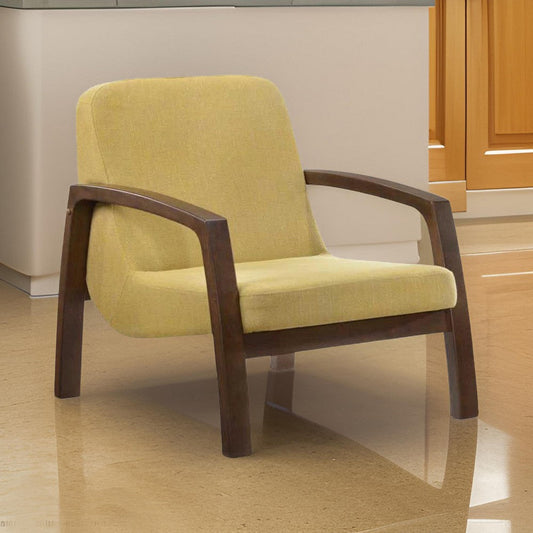 Wood Lounge Chair | Block Legs | Padded Seat | Yellow