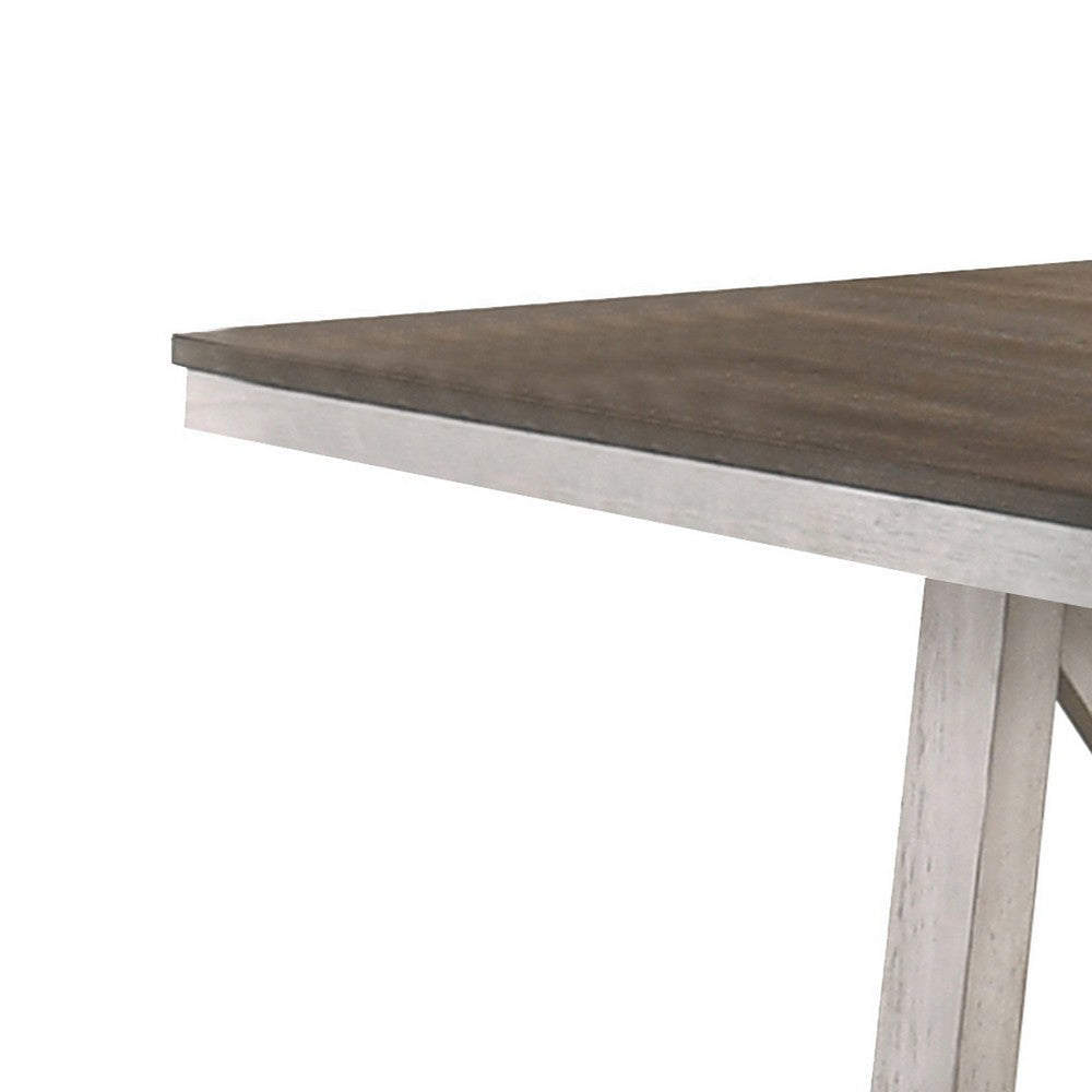 Wooden Dining Table with Natural Grain Texture White and Brown By Casagear Home BM219455