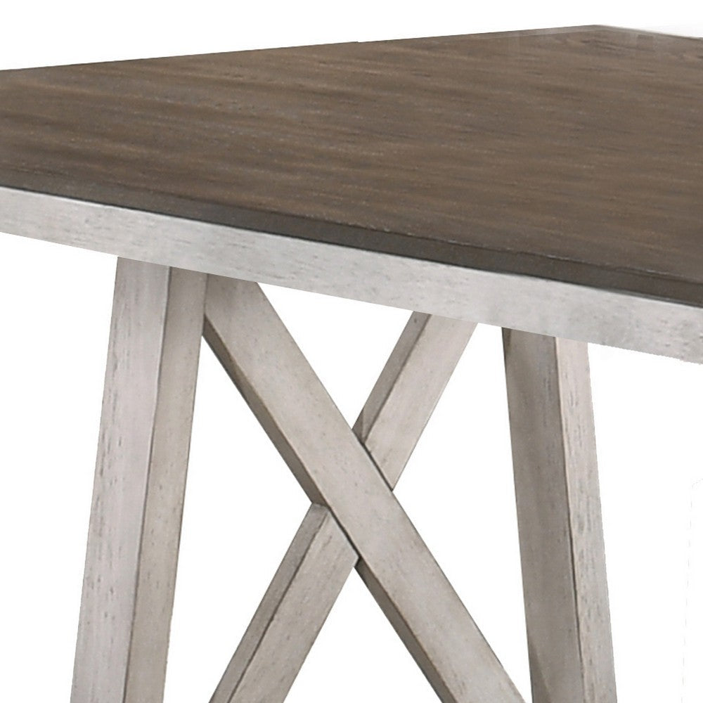 Wooden Dining Table with Natural Grain Texture White and Brown By Casagear Home BM219455