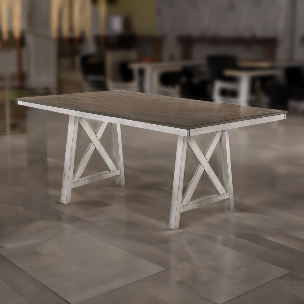 Wooden Dining Table with Natural Grain Texture White and Brown By Casagear Home BM219455