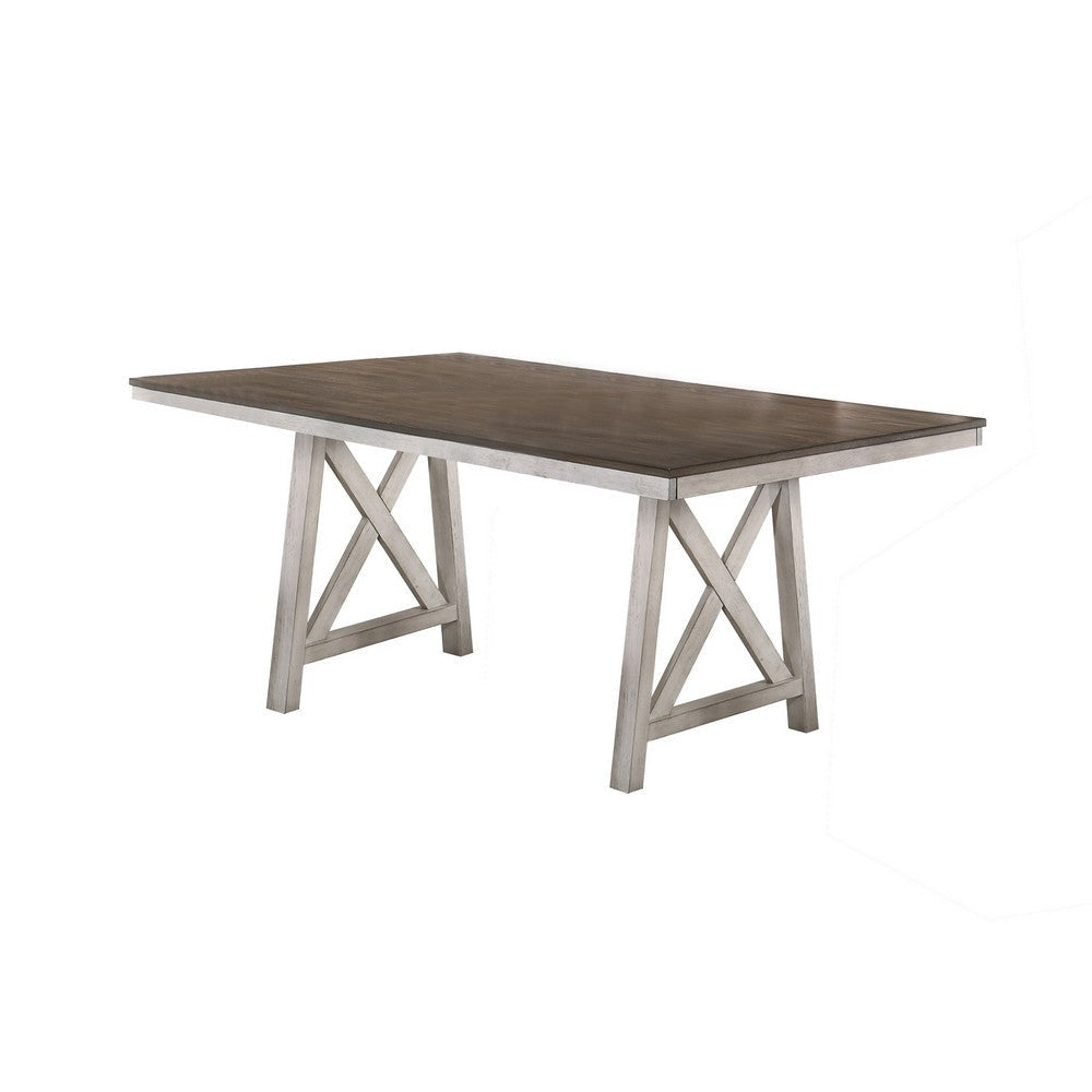 Wooden Dining Table with Natural Grain Texture, White and Brown By Casagear Home