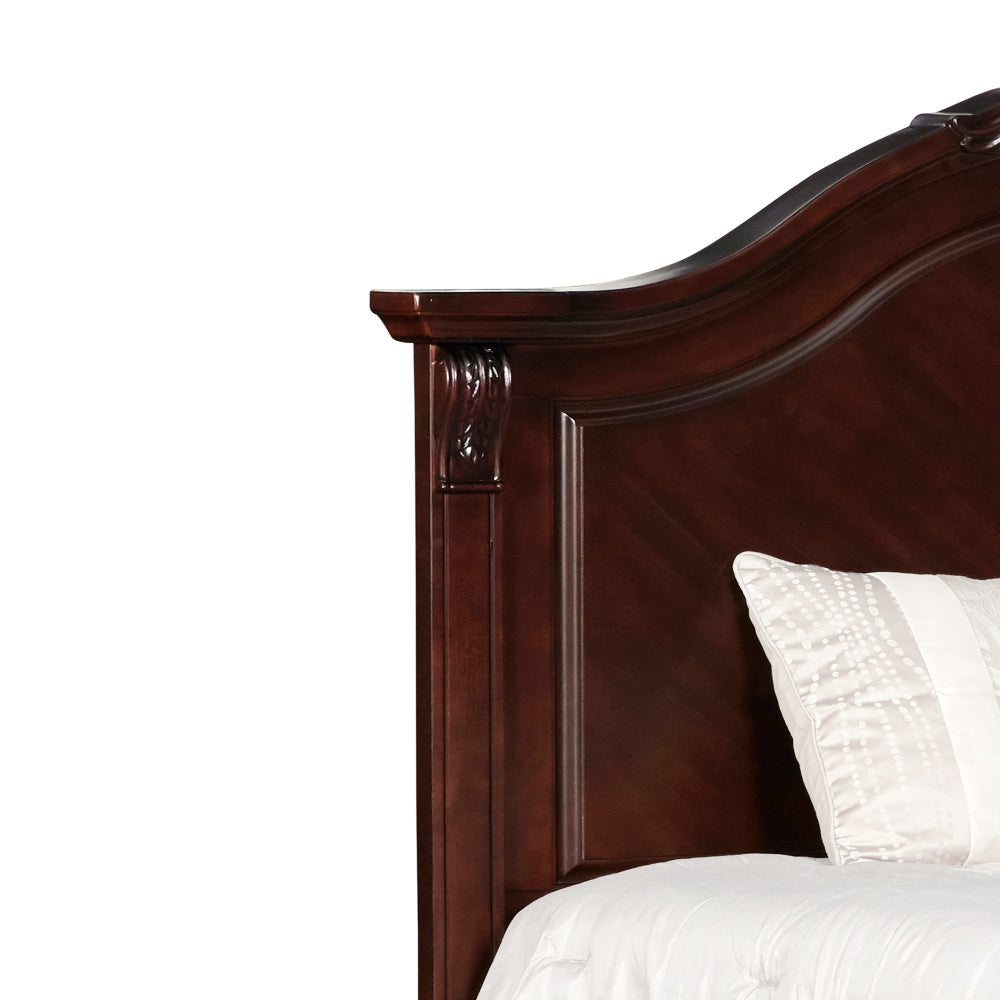 Fay Wooden Eastern King Panel Headboard with Camelback Design and Carving,Brown By Casagear Home BM219490