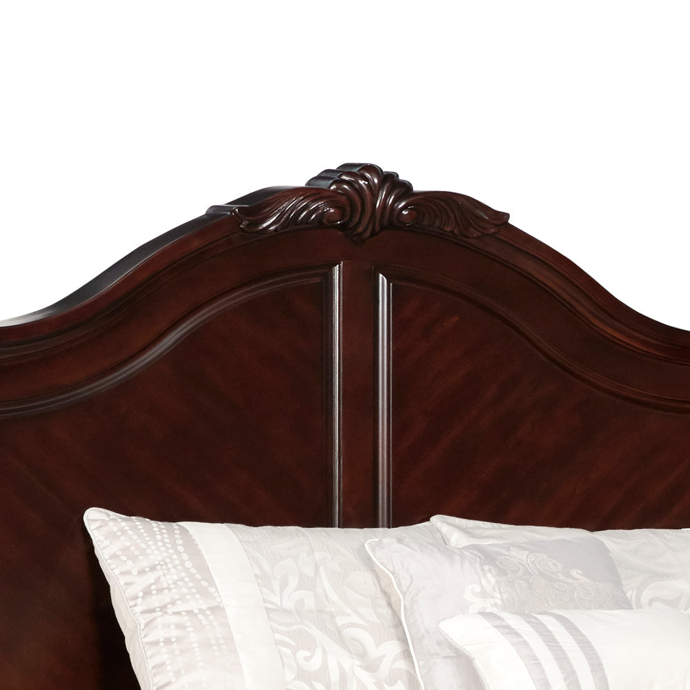 Fay Wooden Eastern King Panel Headboard with Camelback Design and Carving,Brown By Casagear Home BM219490