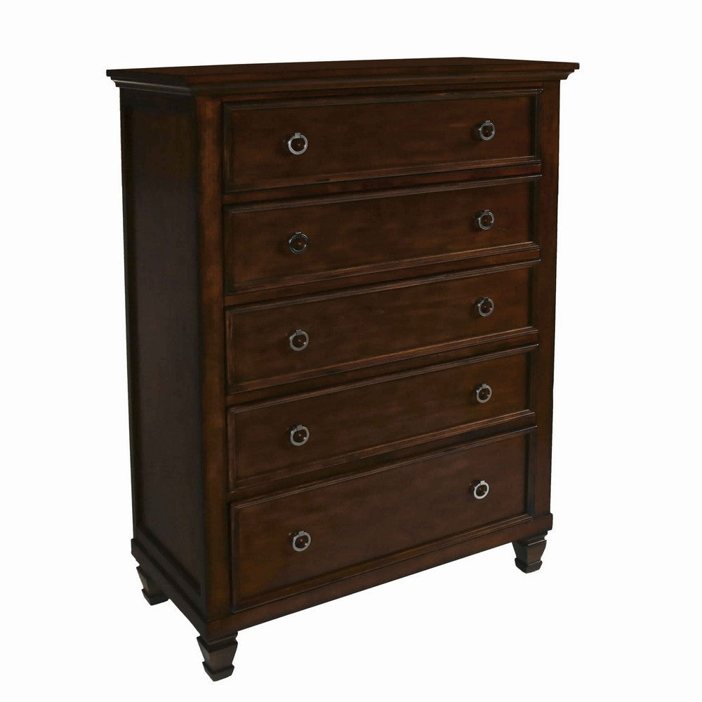 Umi Tall Dresser Chest | Transitional | 5 Drawer | Molded Top | Ring Pull Handles | Brown