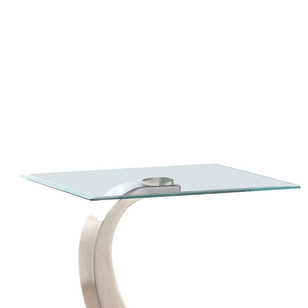 Floating Tempered Glass Top End Table with Metal Support Clear and Silver By Casagear Home BM219589