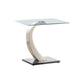 Floating Tempered Glass Top End Table with Metal Support, Clear and Silver By Casagear Home