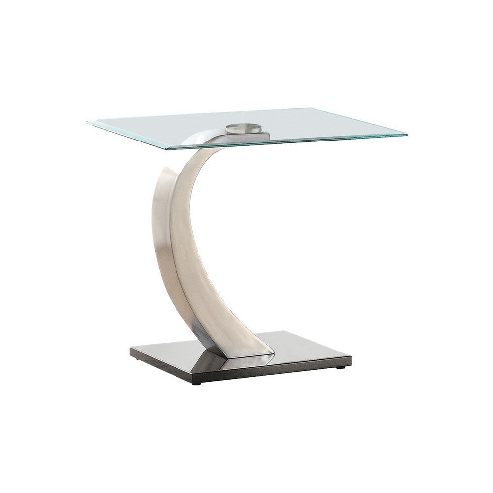 Floating End Table | Tempered Glass Top | Metal Support | Clear & Silver