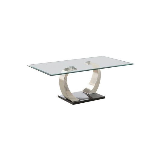 Floating Coffee Table | Tempered Glass Top | Metal Support | Clear & Silver