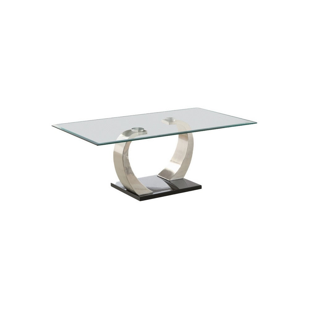 Floating Coffee Table | Tempered Glass Top | Metal Support | Clear & Silver