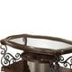 Wood Coffee Table | Tempered Glass Top | Ornate Metal Scrollwork | Brown