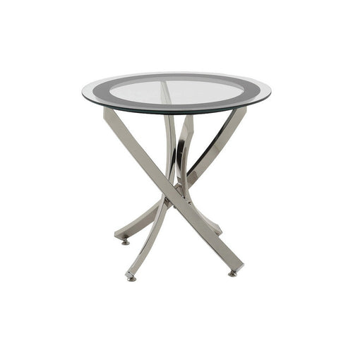 Round End Table | Tempered Glass Top | Curved Metal Legs | Silver & Clear